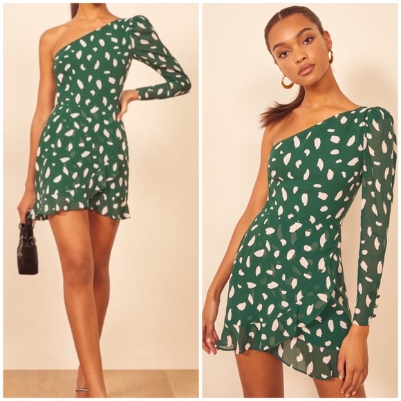 Reformation Dresses & Skirts - Reformation Sybil One Shoulder Mini Dress Green